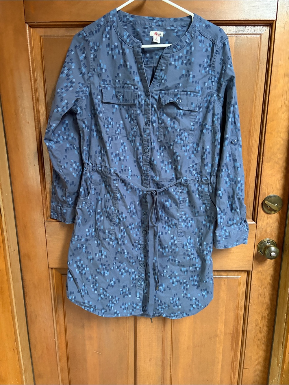 L.L. Bean Cotton Comfort Tencel Dress in Vintage Indigo Brush Print Size Medium